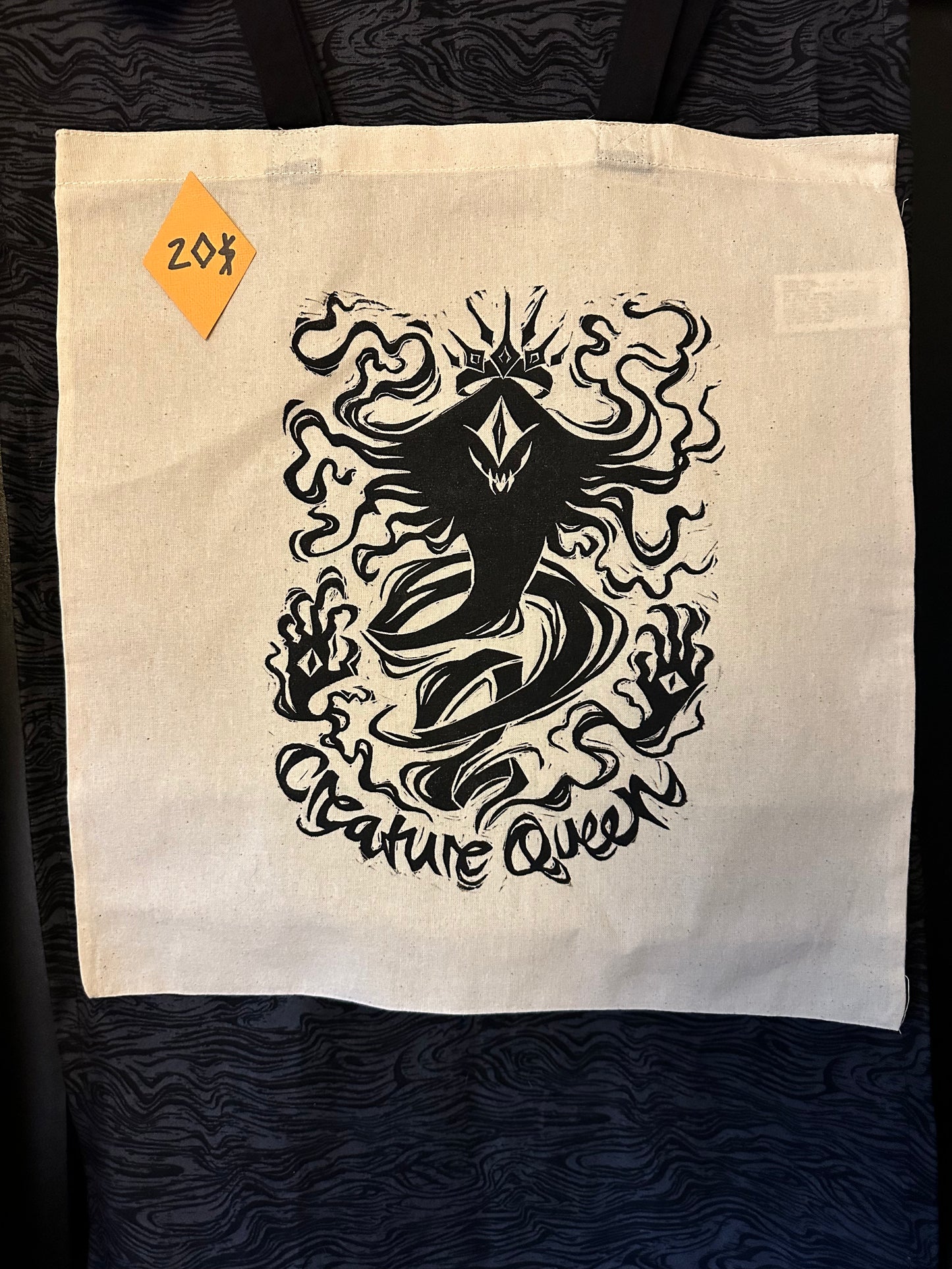 “Creature Queen” Lino Printed Cotton Tote Bag