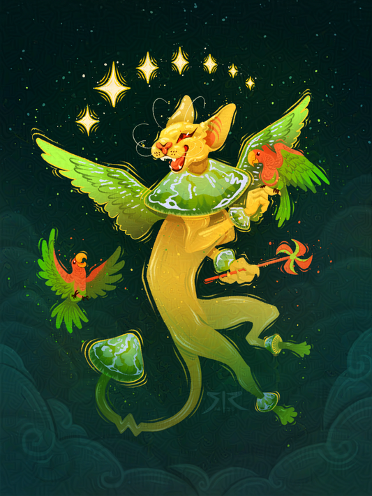 'Funguary: Parrot Waxcap Cat Imp' Art Print